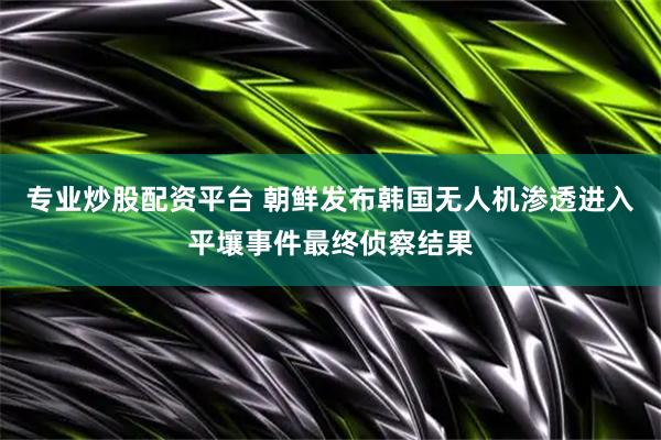 专业炒股配资平台 朝鲜发布韩国无人机渗透进入平壤事件最终侦察结果